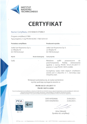 Certyfikat Zgodności wydany przez Polskie Centrum Badań i Certyfikacji S.A.