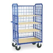 Shelf and platform truck with three shelves and steel mesh sides [1310 x1825 x800]
