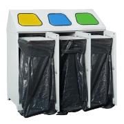 
Metal waste bin - triple - with 3 bag clamps