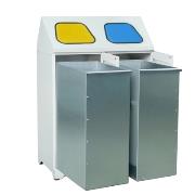 Metal waste bin - double - with 2 metal baskets