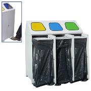 
Metal waste bin - triple - with 3 bag clamps and a pedals