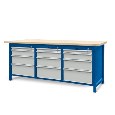 JOTKEL|22119|Workbench 2100 x 740: 3 cabinets S14 (12 drawers)