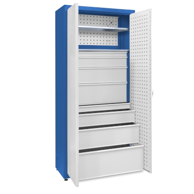 JOTKEL|23192|Universal cabinet: 2 galvanised shelves, 2 large sets of drawers, perforated boards