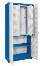 Universal cabinet - 2 powder-coated shelves, internal perforated door set