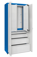 Universal cabinet-galvanised shelf, large set of drawers: , internal perforated door set