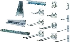 Universal galvanized hangers with the possibility of mounting on perforated boards and a tool cabinet