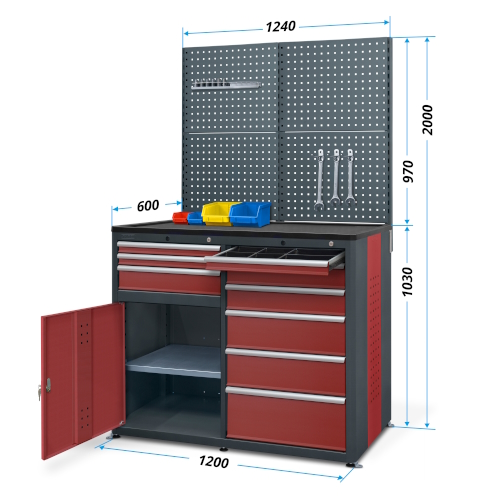 szafki warsztatowe HSW05 z nadbudową - przykładowa konfiguracja
